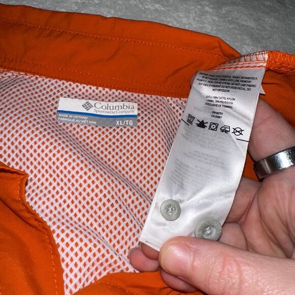 Columbia PFG Mens XL Short Sleeve Button Down Collared Shirt Orange EUC - Picture 5 of 10
